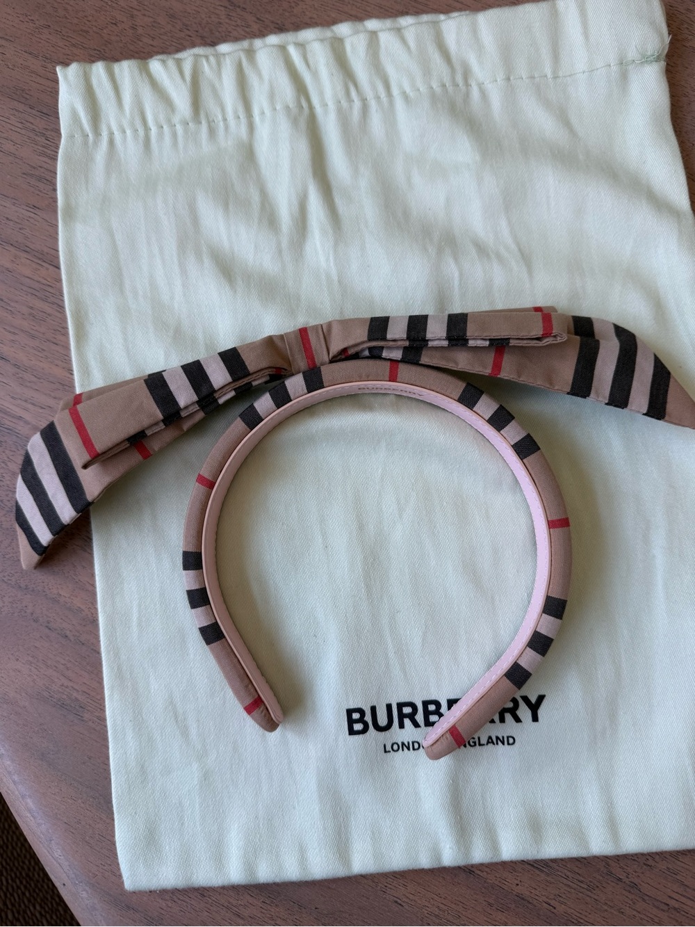 Burberry Pink & Beige Plaid Headband with Bow Accent